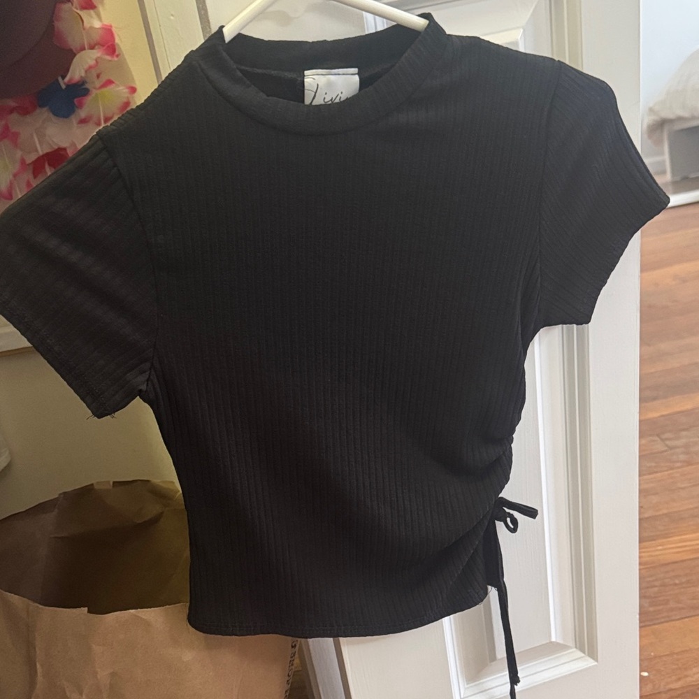 Olivia Rae Black Short Sleeve Tie-Side Top